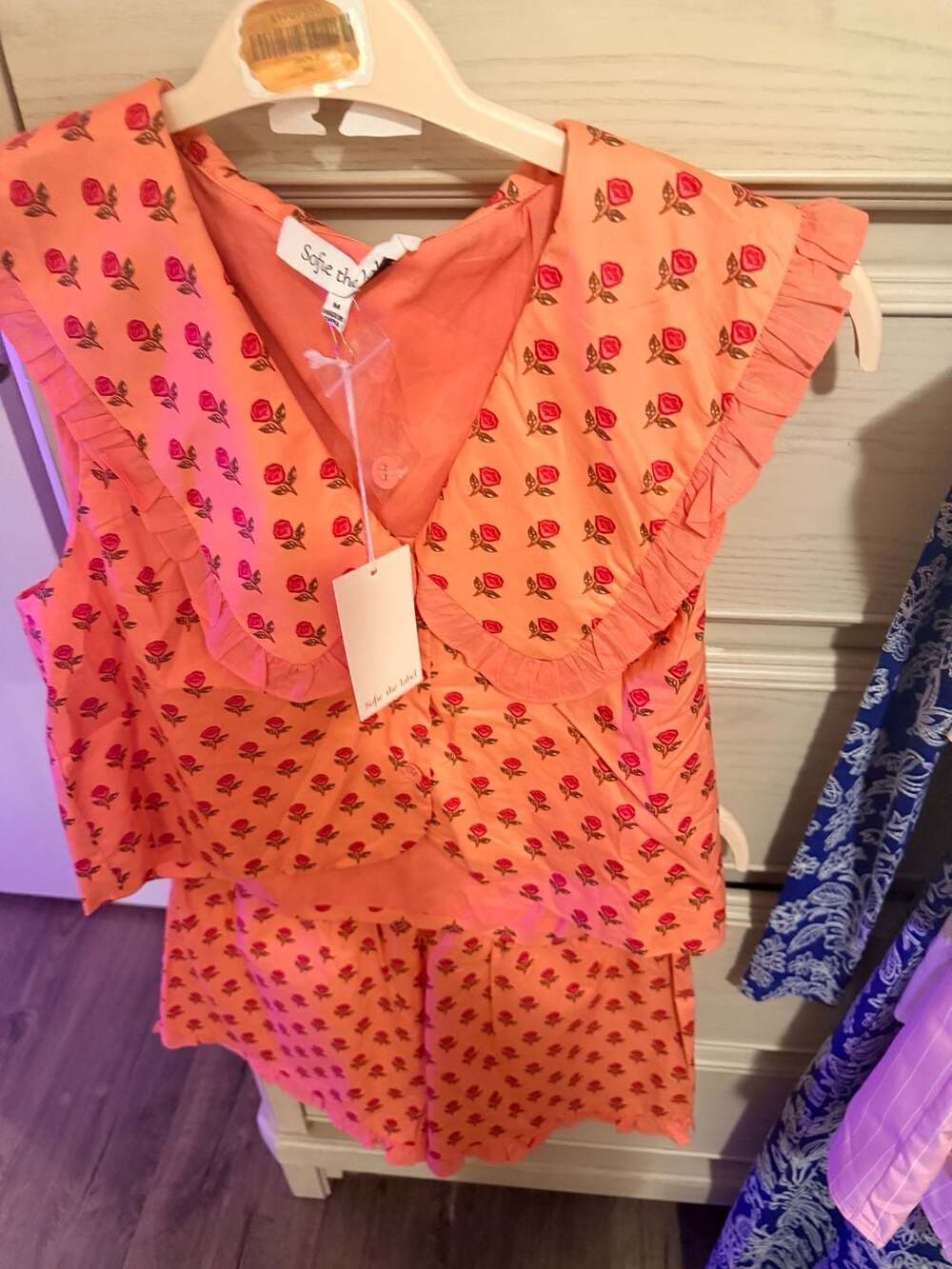 Sofie the Label Floral Top and Shorts Set, Coral, Size M
